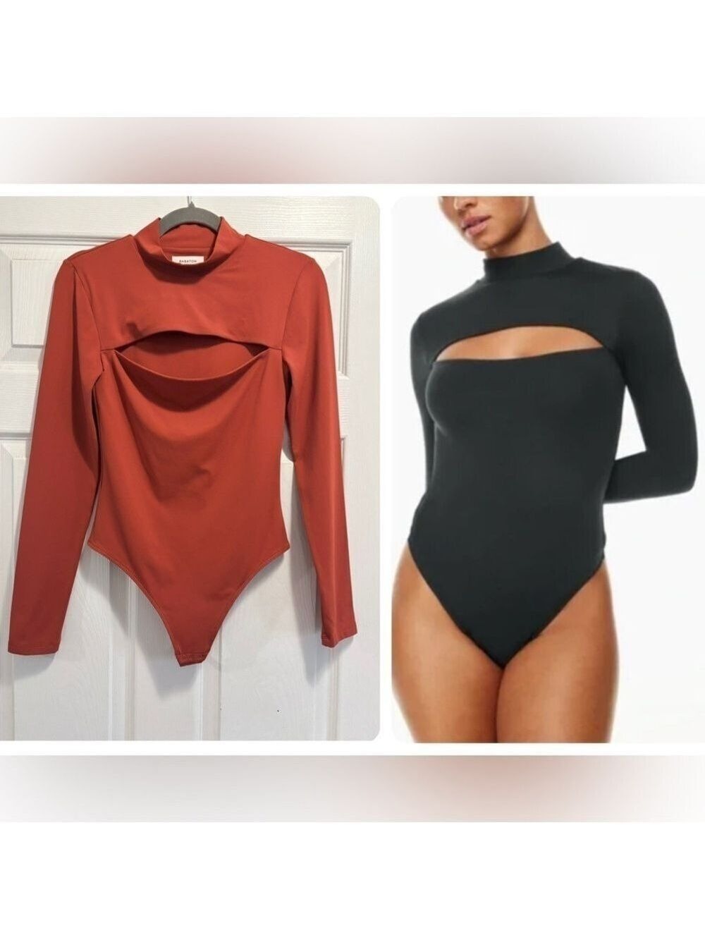 Aritzia Babaton Varo Contour Bodysuit Mockneck Cutout Burnt Orange Size Medium